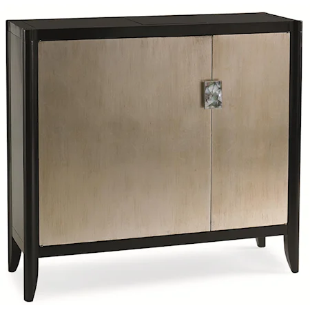 "Perfect Proportions" Console with Asymmetrical Doors, Charging Station, Jewelry Storage Features and Decorative Mother of Pearl Hardware